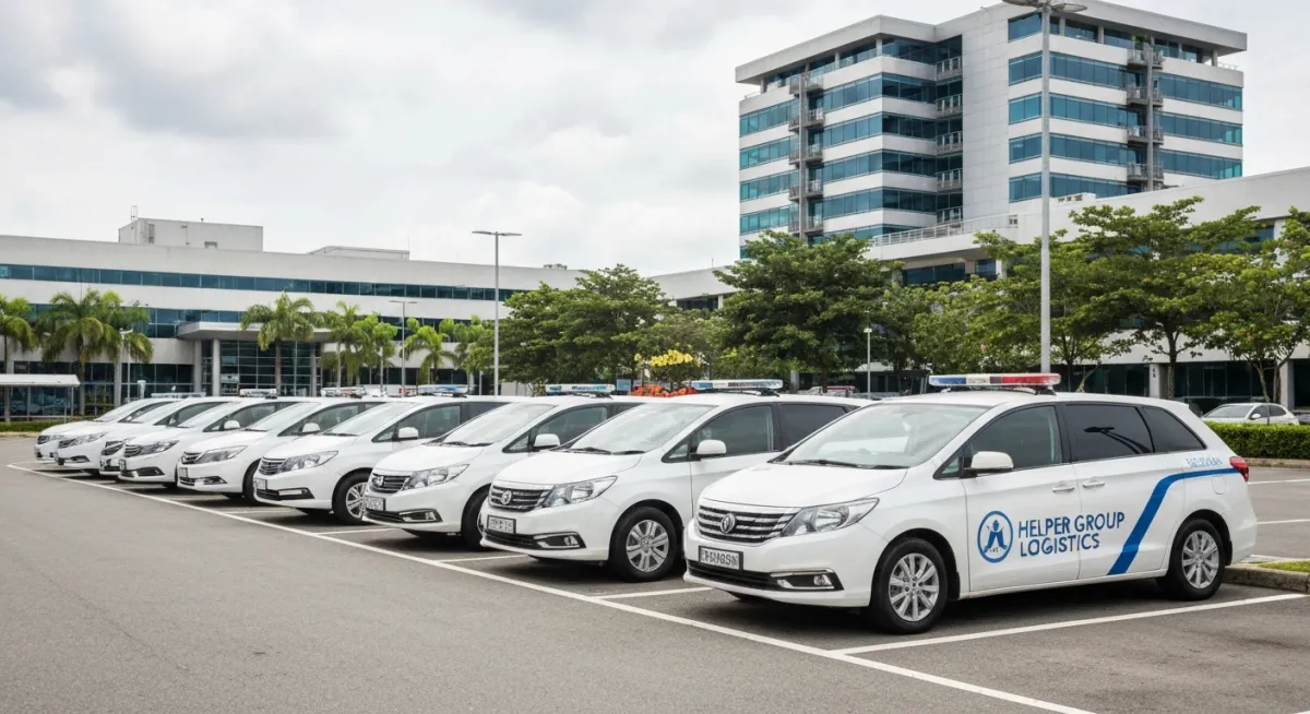 Helper Group Logistics transport vehicles parked in a row